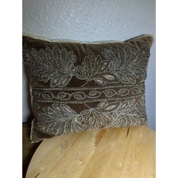 Pier 1 Brown and Gold Beaded Rectangular Shiny Pillow 15 x 12 - Picture 9 of 12